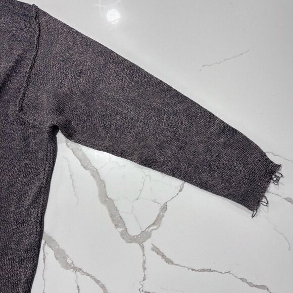 easel Brown Scoop Neck Distressed Hem Sweater - Picture 7 of 12